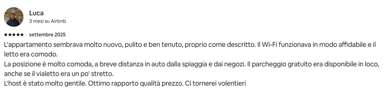 Recensione ospite Luca su Airbnb