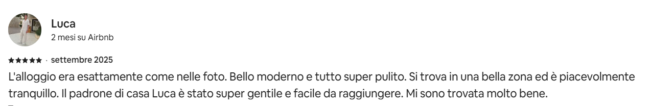Recensione ospite Luca su Airbnb